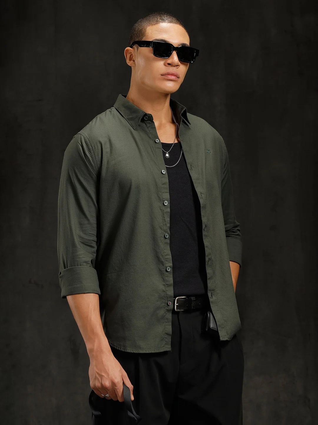 Cotton Dobby Full Sleeve Shirt | Olive