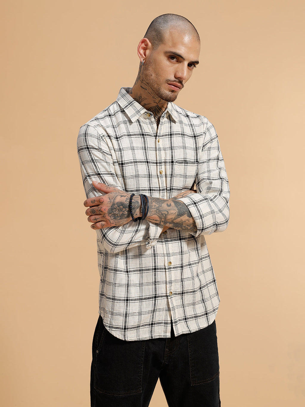 Checked Slub Texture Shirt | Off White