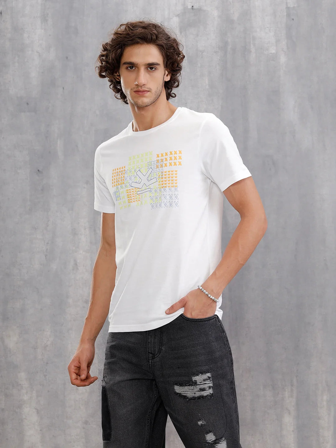 Cross-Stitch Inspired Brand Carrier Crew Neck With Embroidery   | Off White