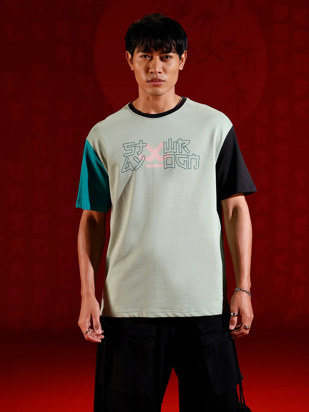 Color-block graphic oversized T-shirt | Green