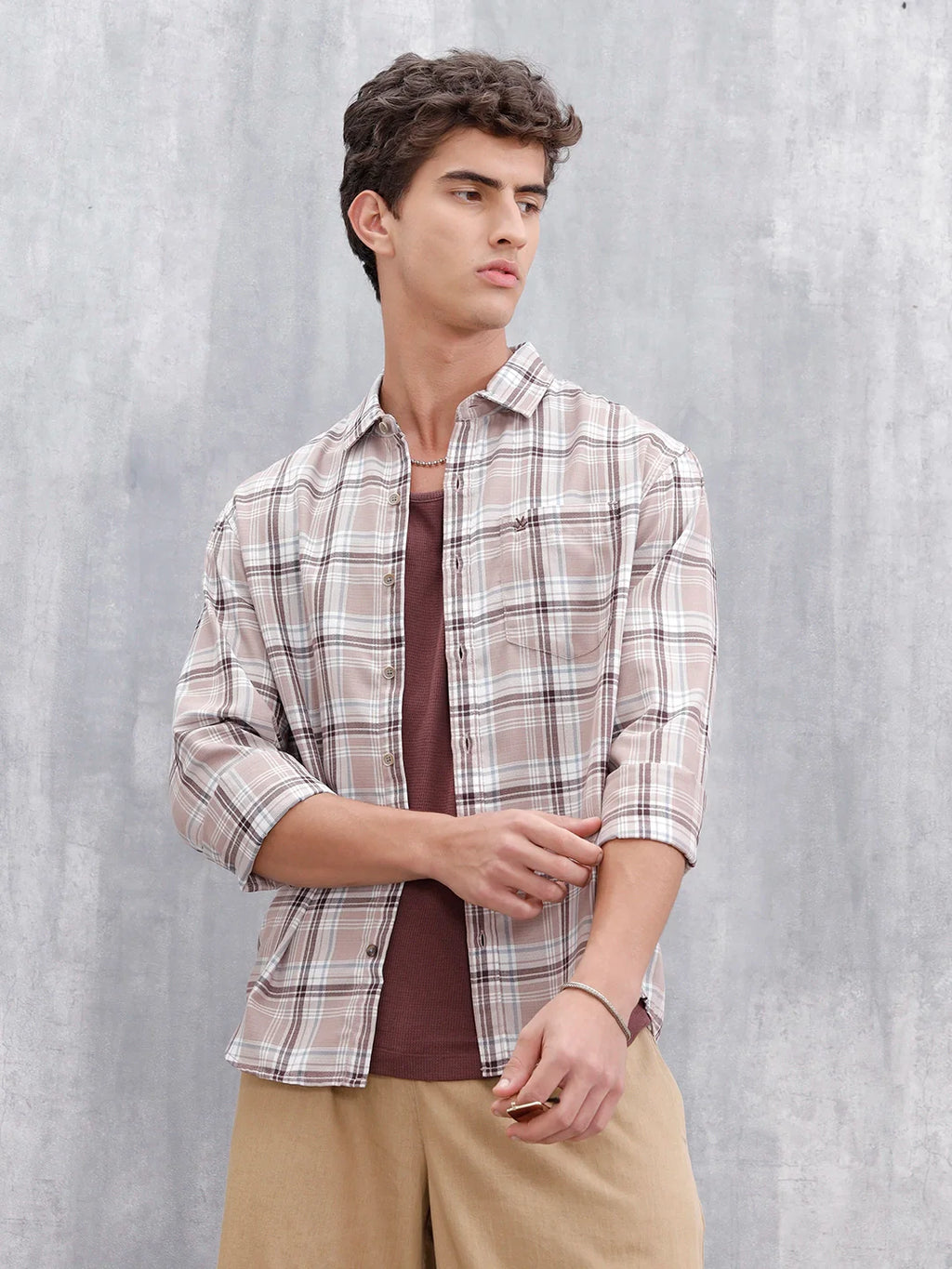 Comfort Fit Checkered Casual Shirt For Men | Peach