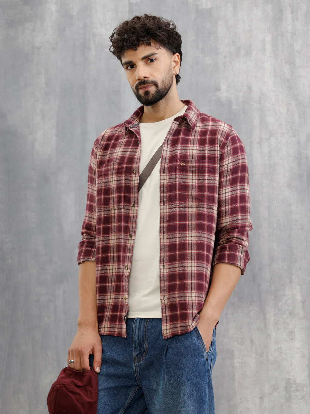 Brushed Flannel Utility Shirt In Slim Fit | Red