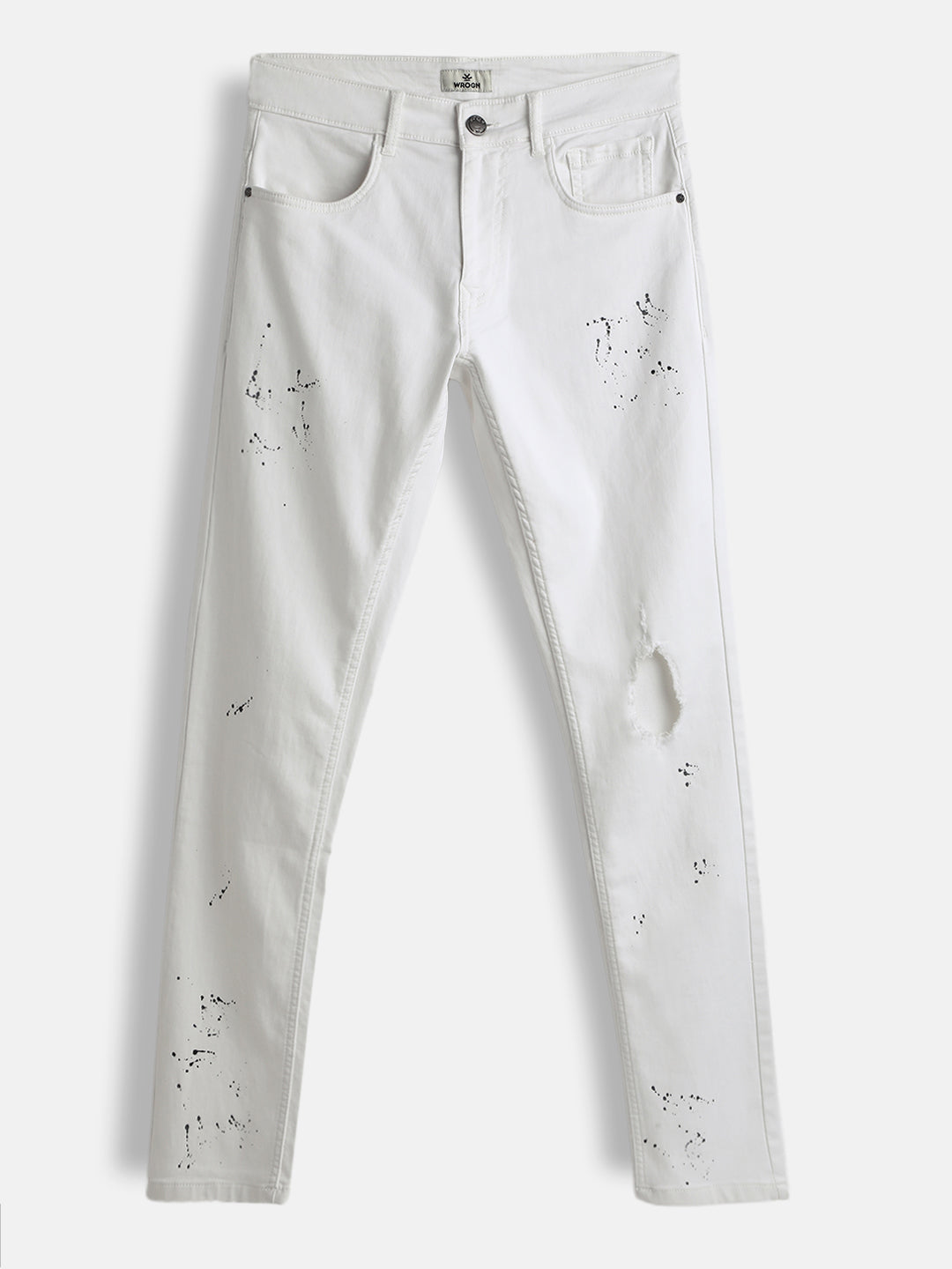 Distressed Slim Tapered Jeans | White