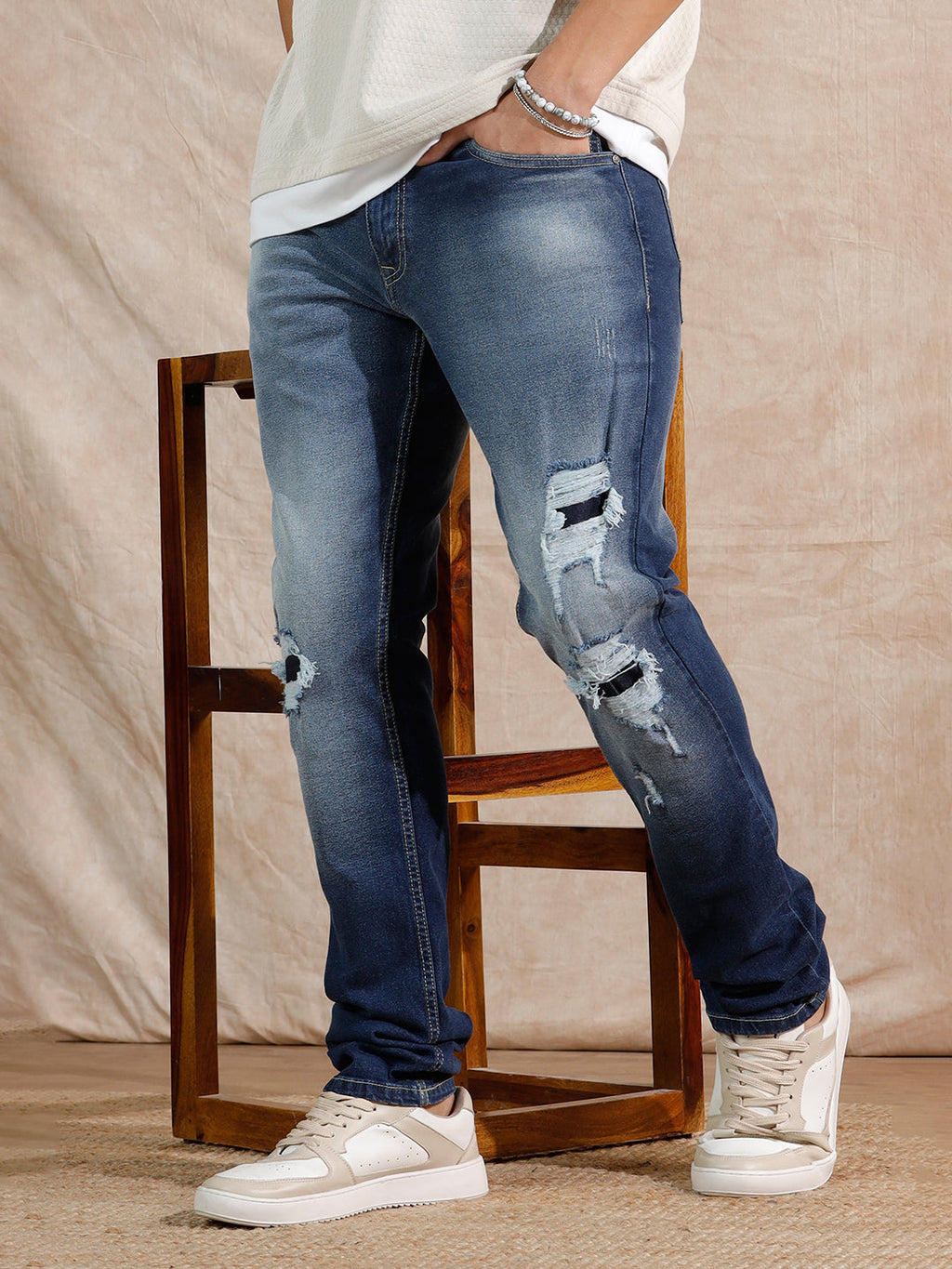 Distressed Heavy Fade Slim Fit Jeans | Blue