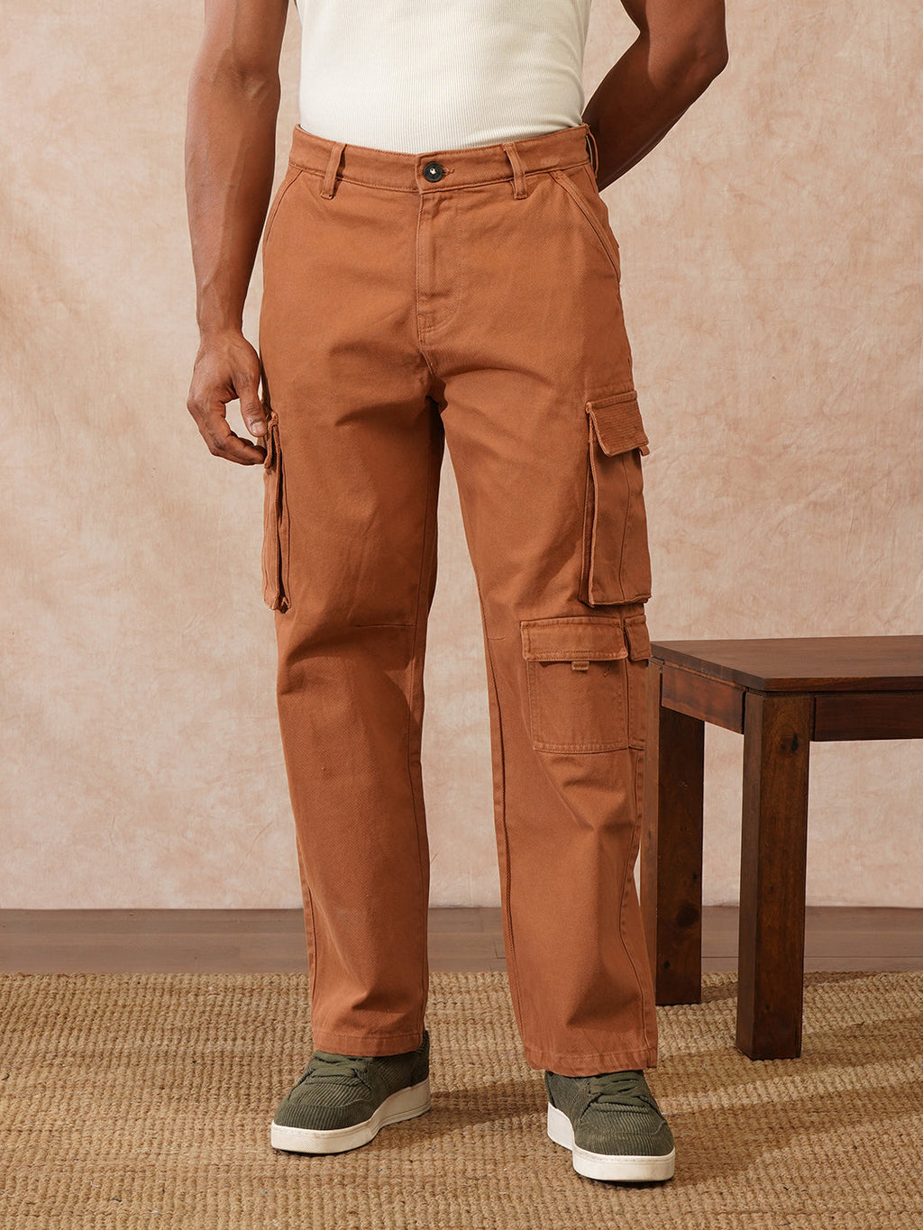 Stacked Loose Fit Cargo Trouser | Brown