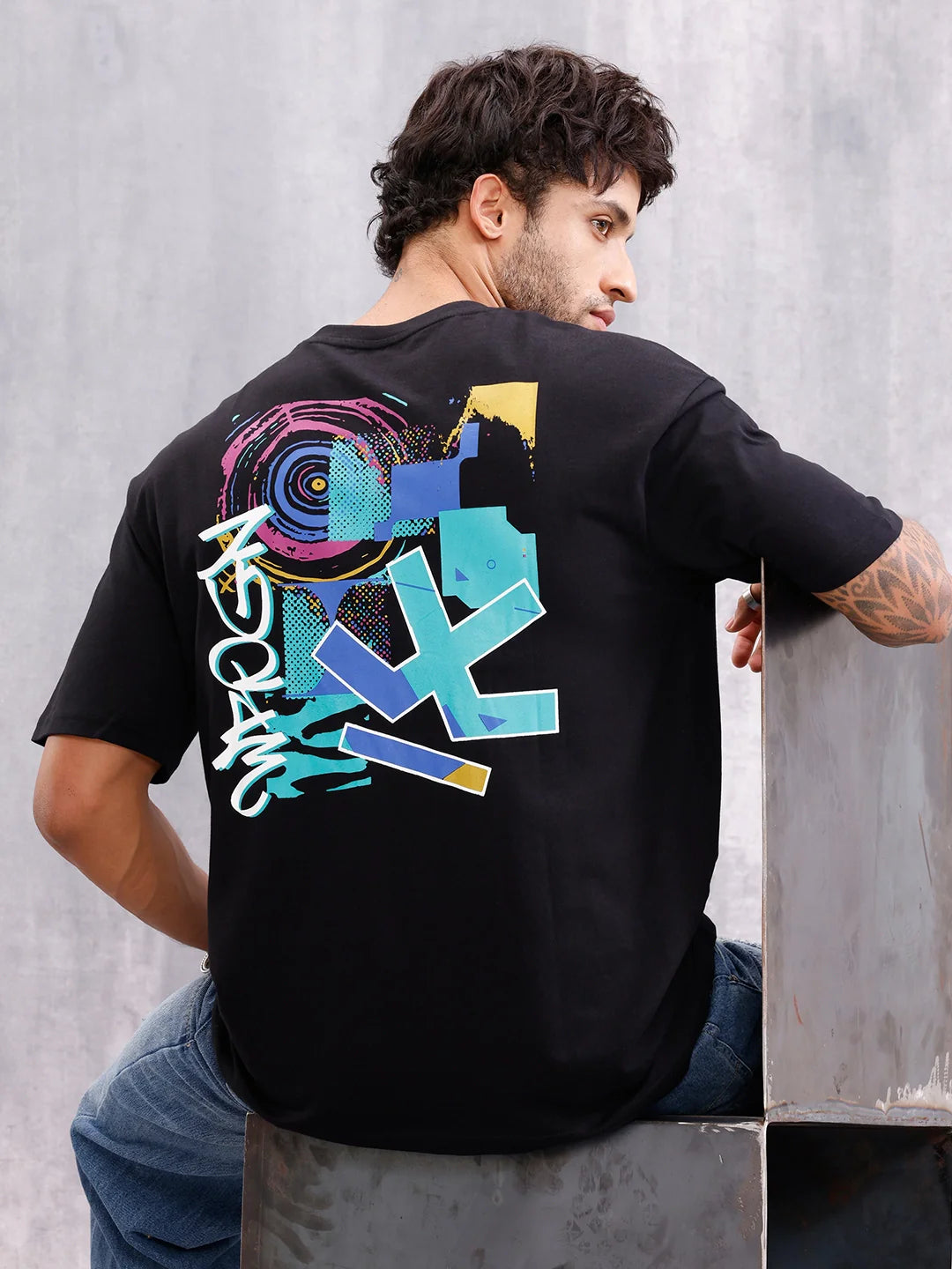 Graphic Printed Oversized Fit T-shirt | Black