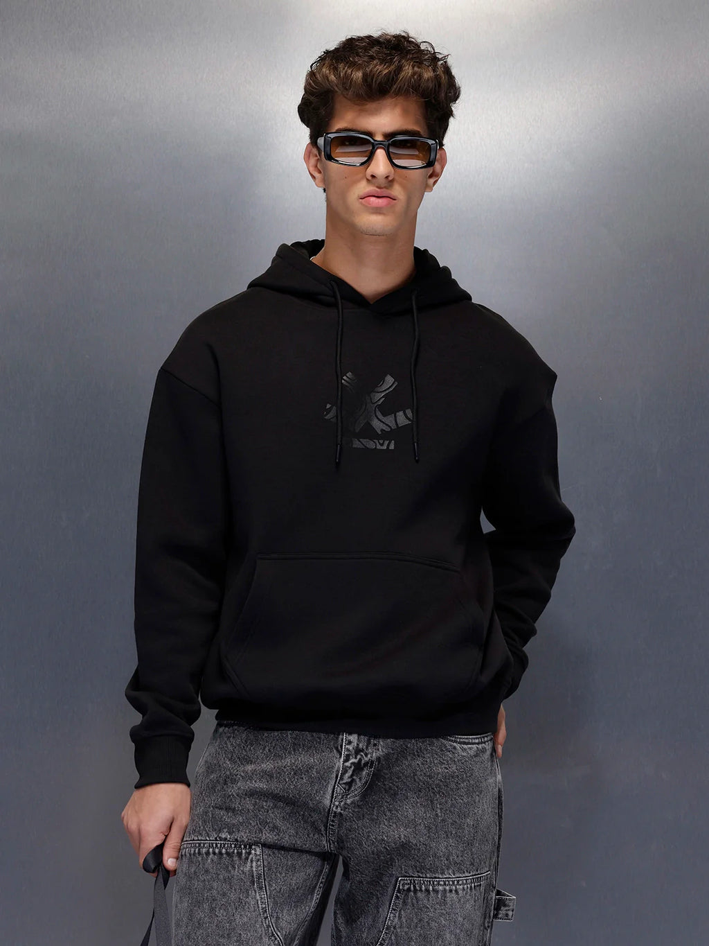 Classic Black Hoodie with Tonal Logo | Black