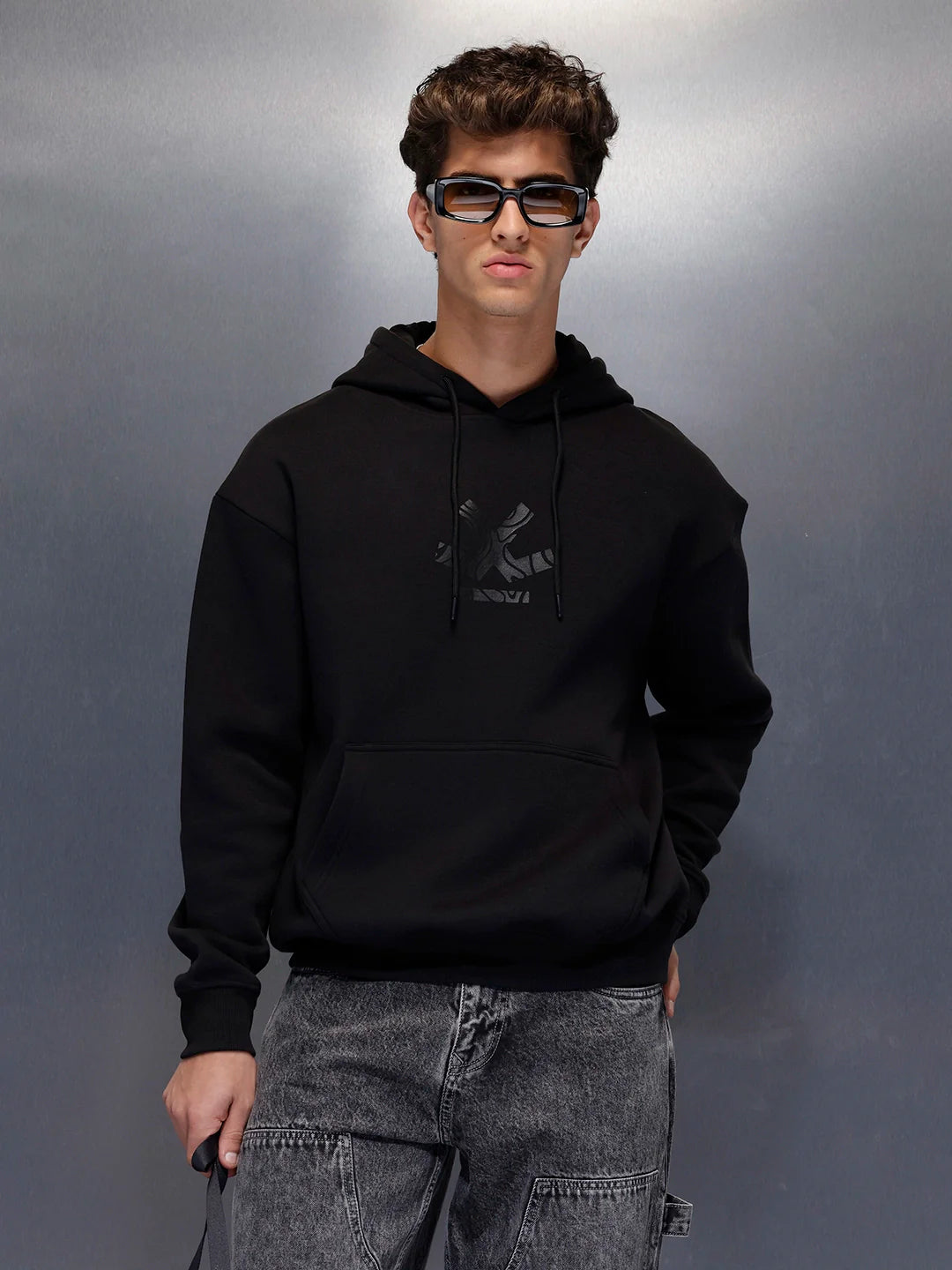 Classic Black Hoodie with Tonal Logo | Black