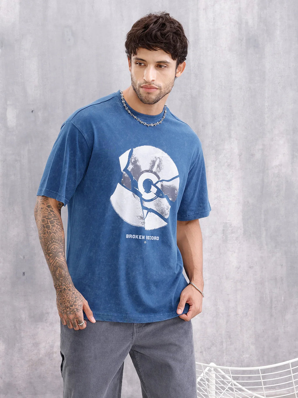 Dvd Graphic Printed Oversized Fit Tshirt | Blue