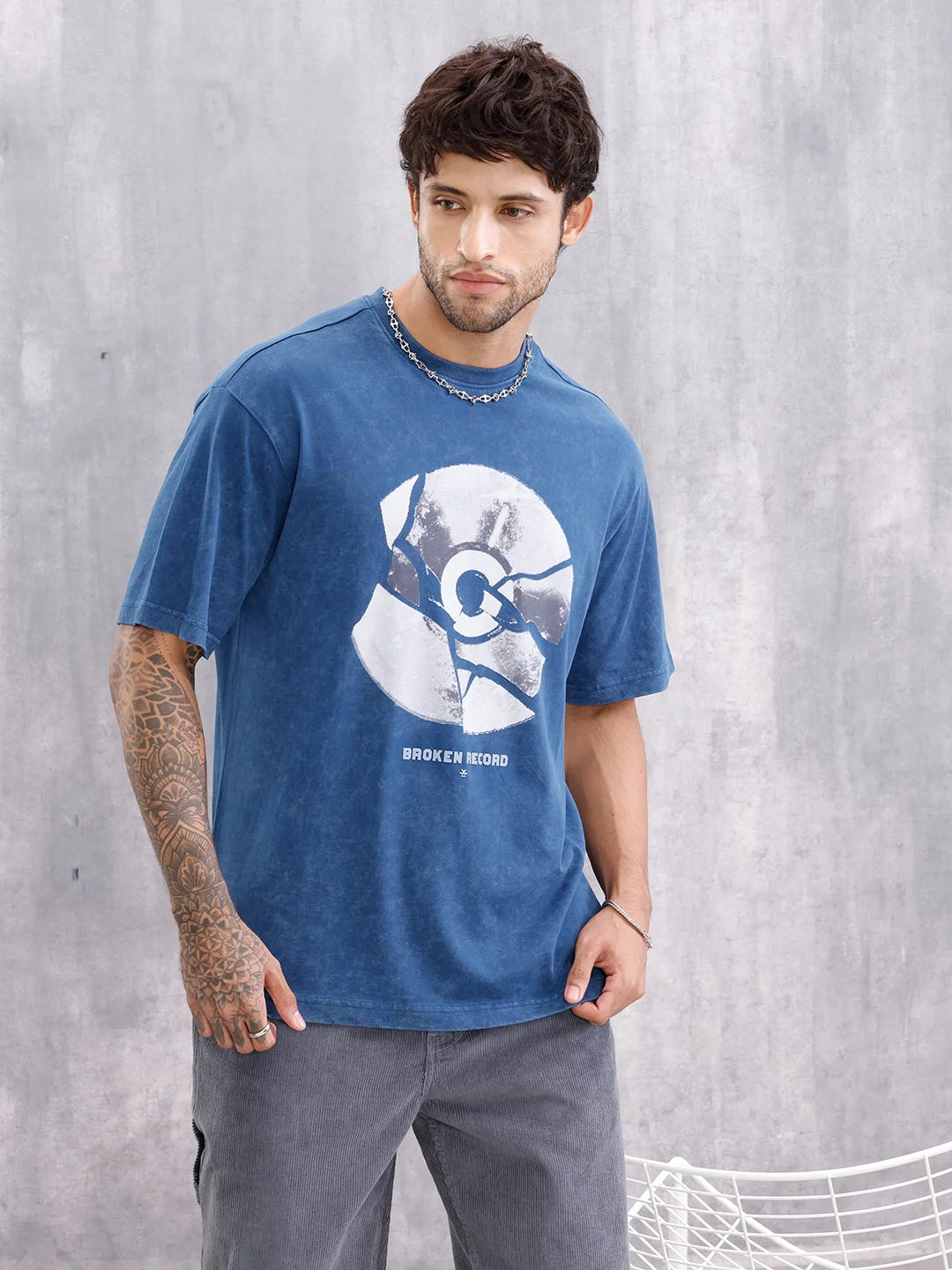 Dvd Graphic Printed Oversized Fit Tshirt | Blue