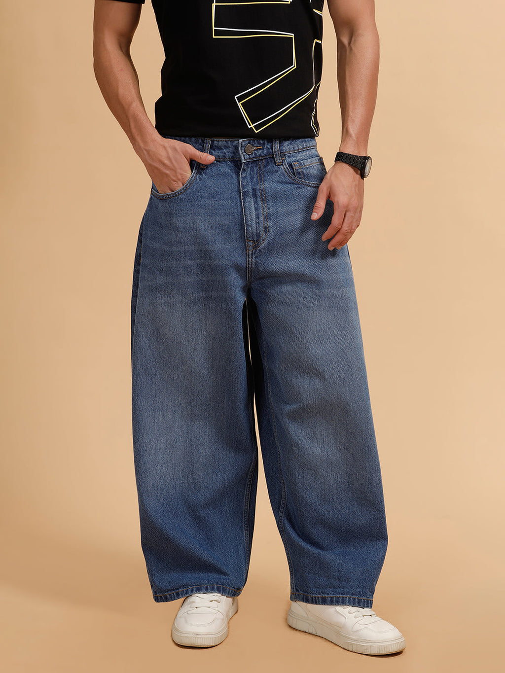 Casual Heavy Fade Baggy Fit Jeans | Blue