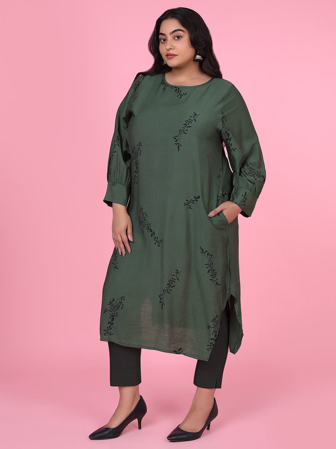 Women's Floral Straight Green Kurta