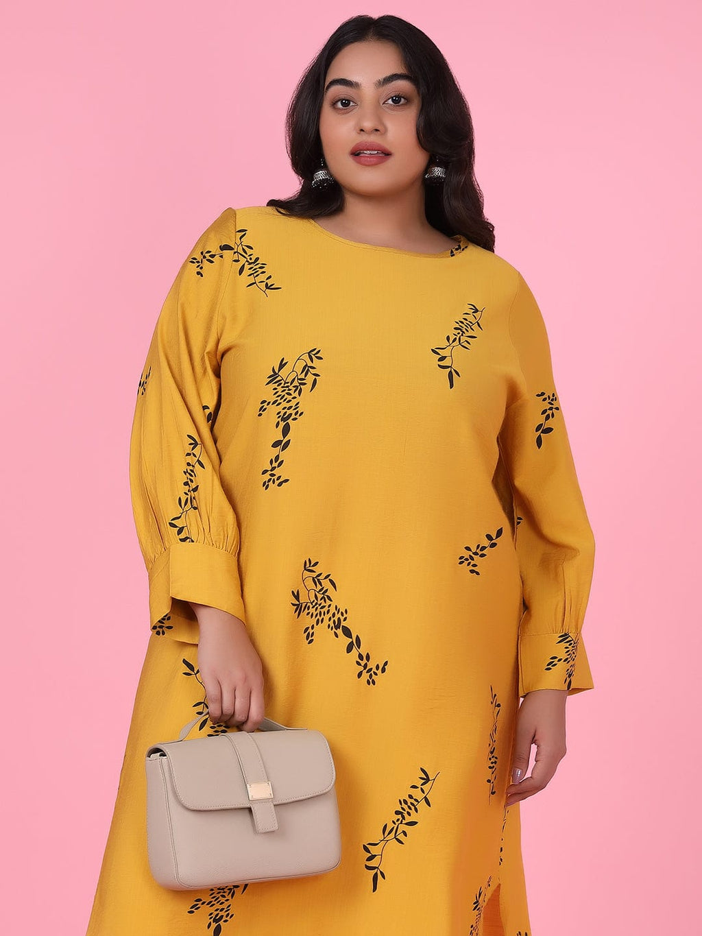 Women's Floral Straight Mustard Kurta