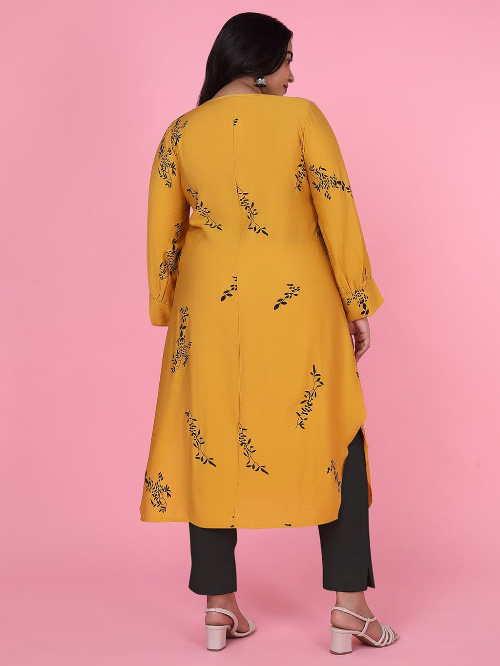 Women's Floral Straight Mustard Kurta