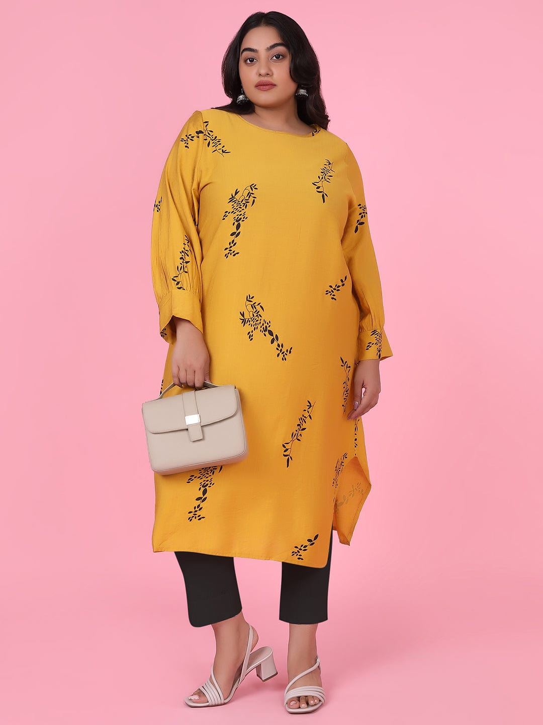Women's Floral Straight Mustard Kurta