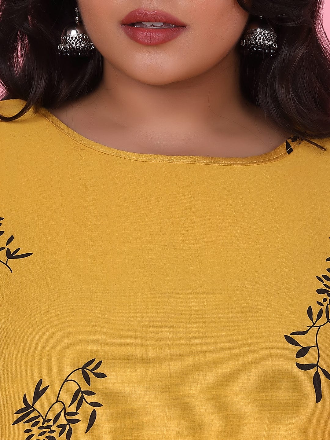 Women's Floral Straight Mustard Kurta