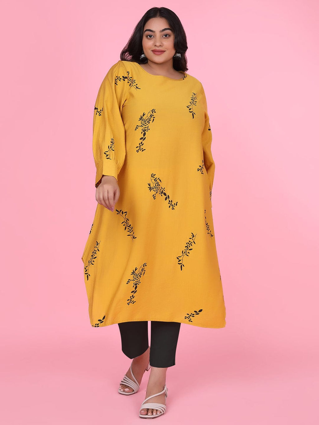Women's Floral Straight Mustard Kurta