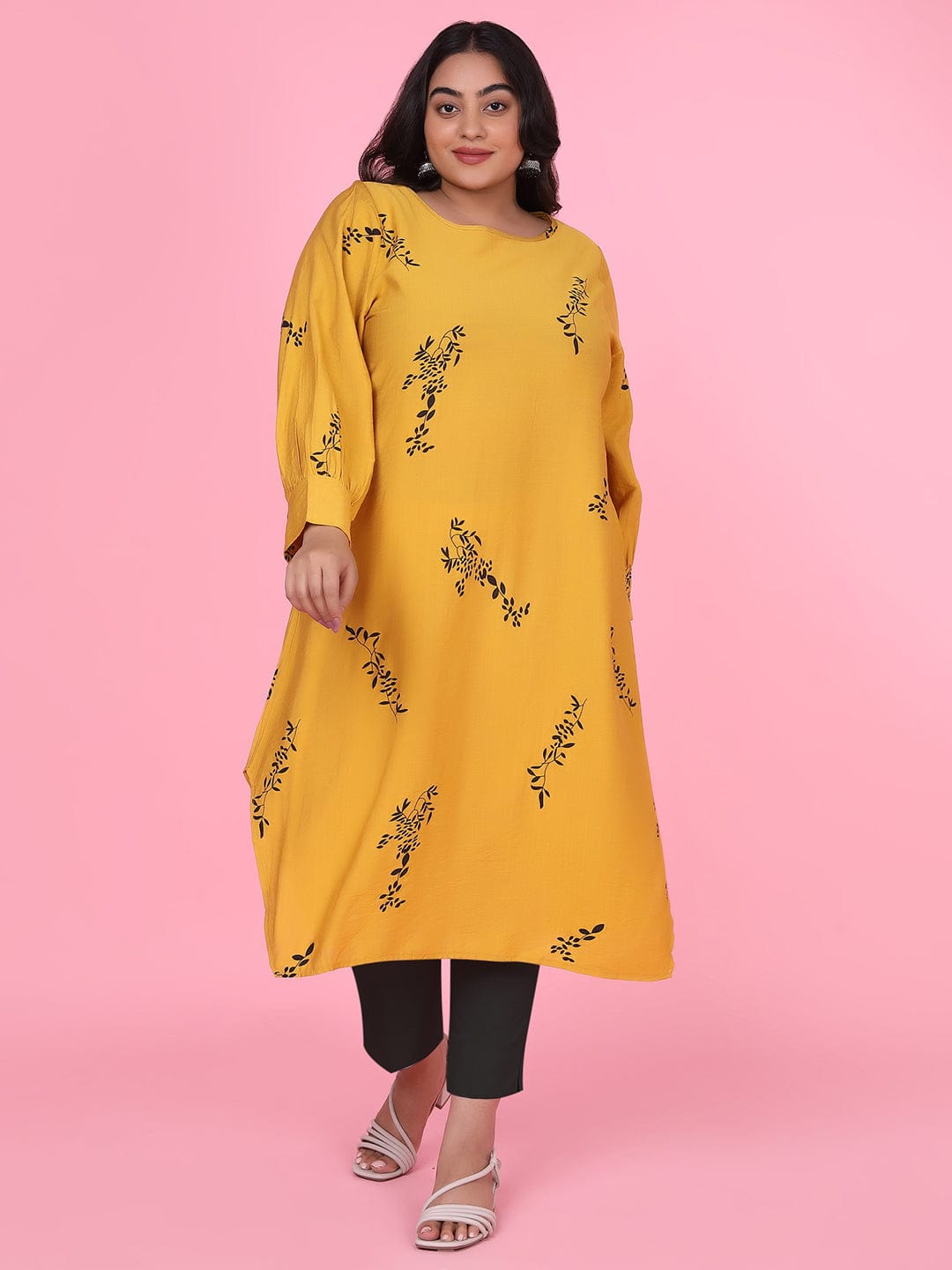 Women's Floral Straight Mustard Kurta