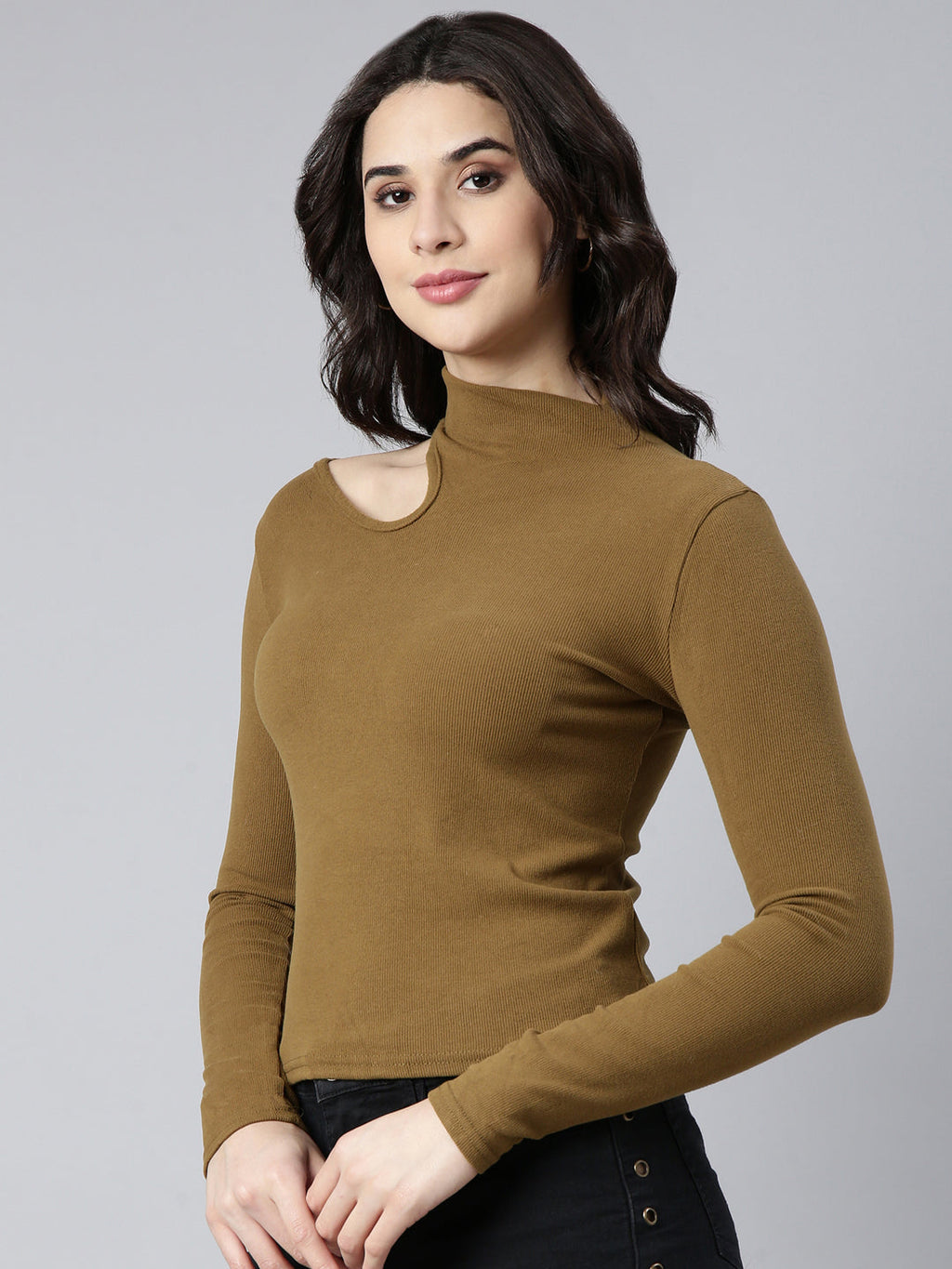 Women's Olive Choker Neck Top