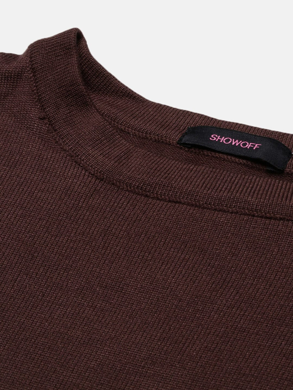 Women's Brown Horizontal Striped Knits Round Neck Acrylic Top