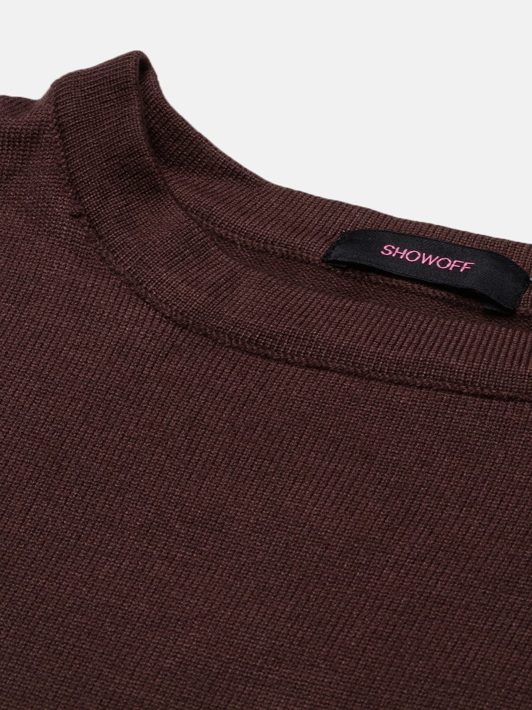 Women's Brown Horizontal Striped Knits Round Neck Acrylic Top