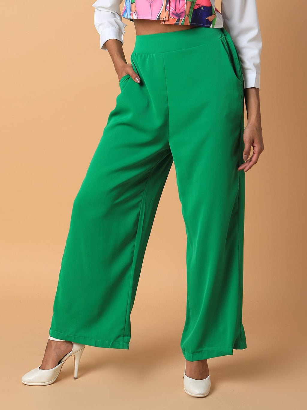 Women's Green Comfort Loose Fit Trousers
