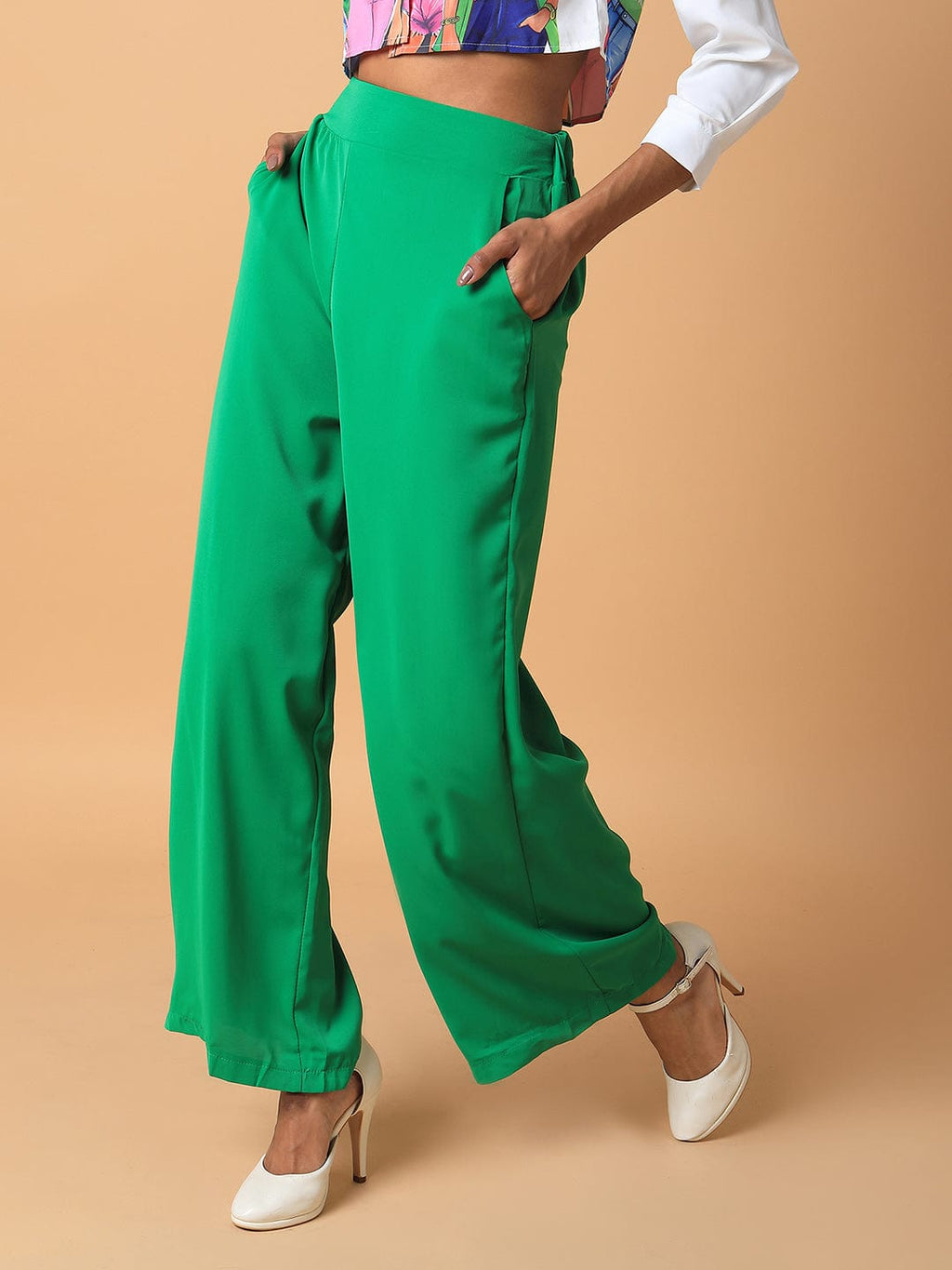 Women's Green Comfort Loose Fit Trousers