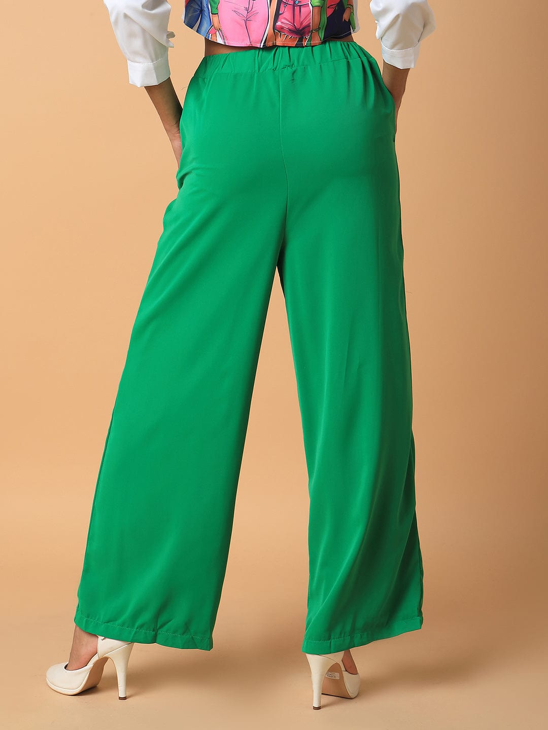 Women's Green Comfort Loose Fit Trousers