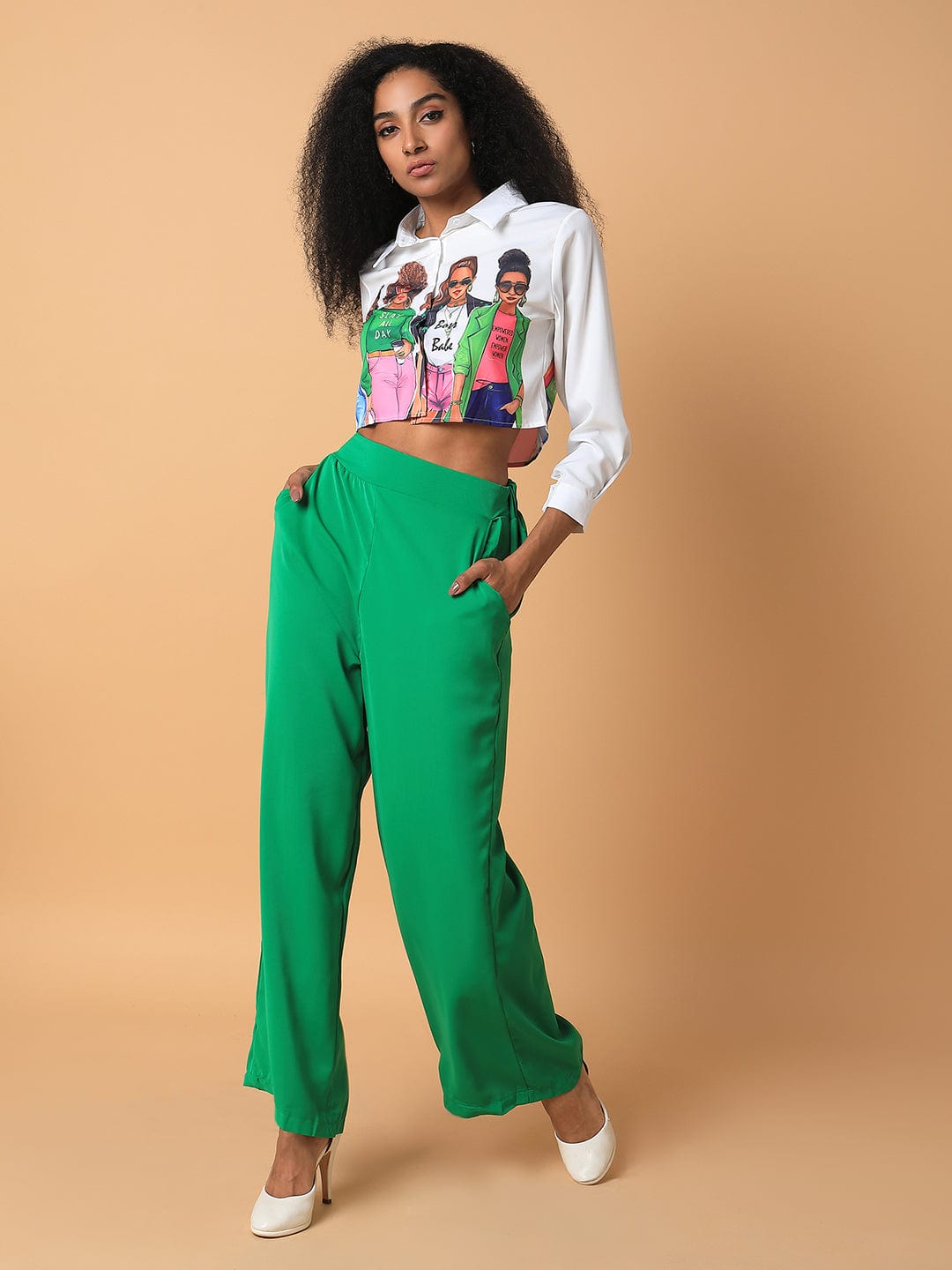 Women's Green Comfort Loose Fit Trousers
