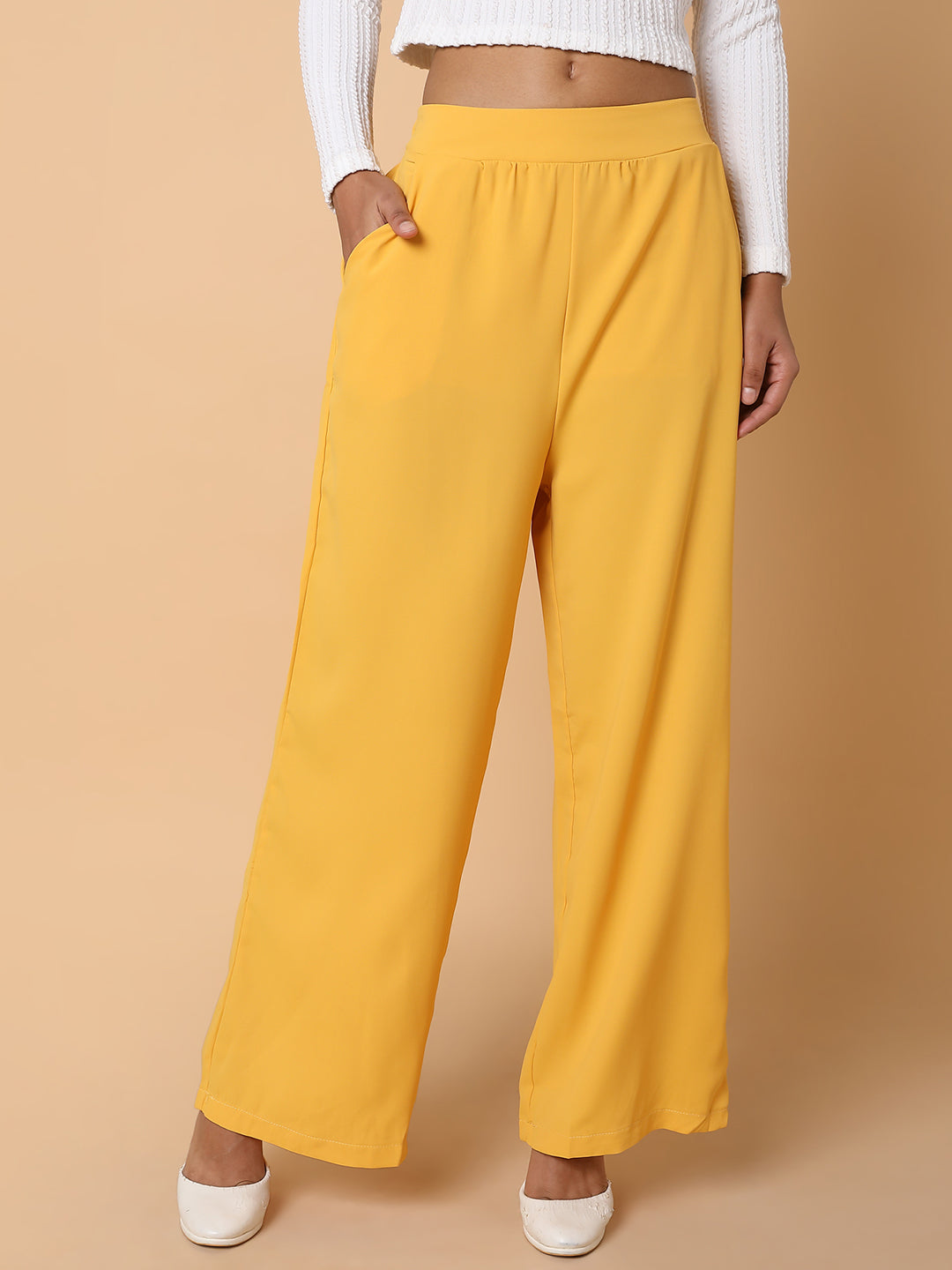 Women's Mustard Comfort Slim Fit Trousers