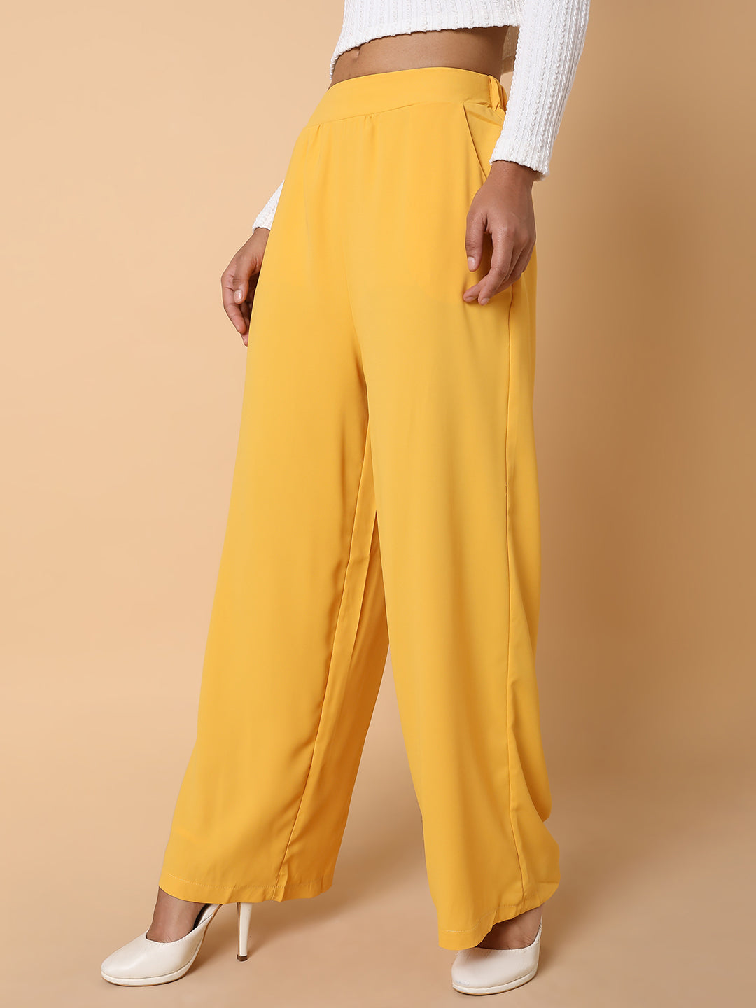 Women's Mustard Comfort Slim Fit Trousers