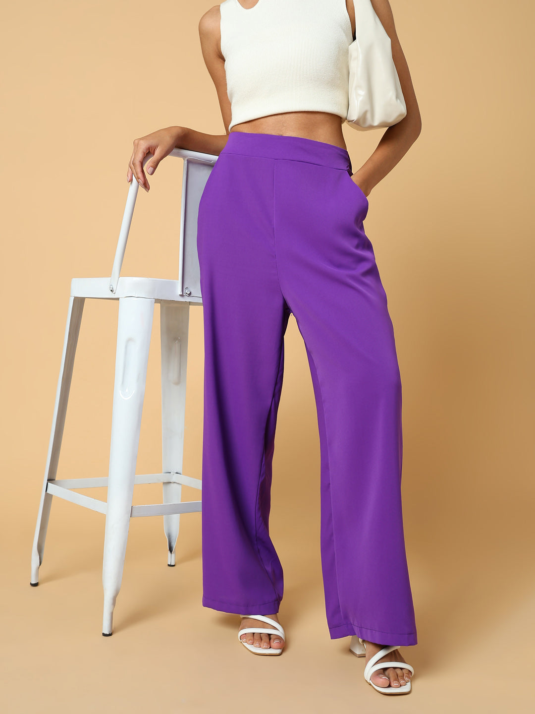 Women's Purple Comfort Slim Fit Trousers
