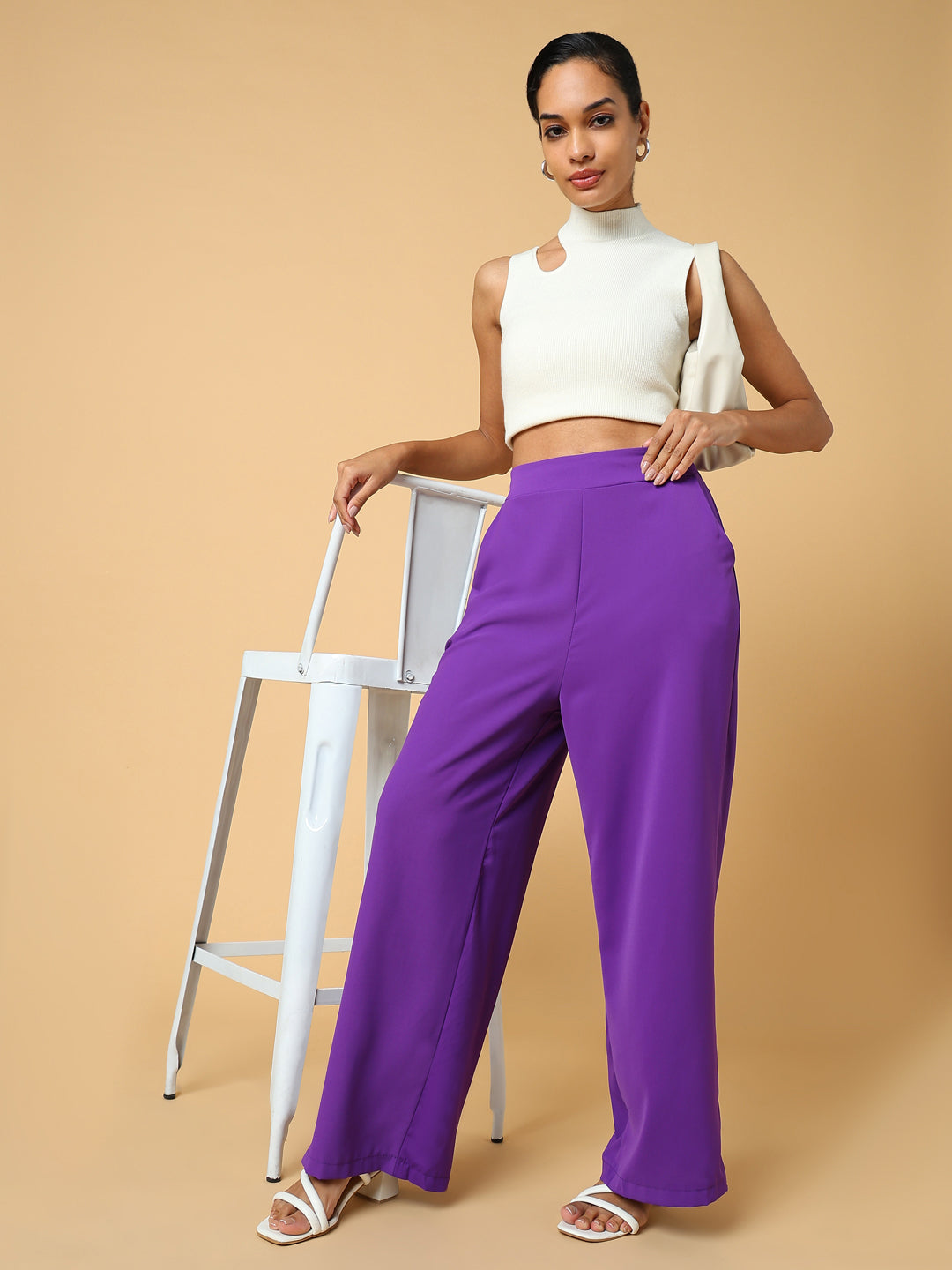 Women's Purple Comfort Slim Fit Trousers