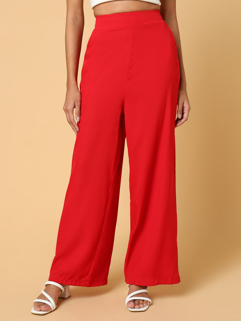 Women's Red Comfort Slim Fit Trousers