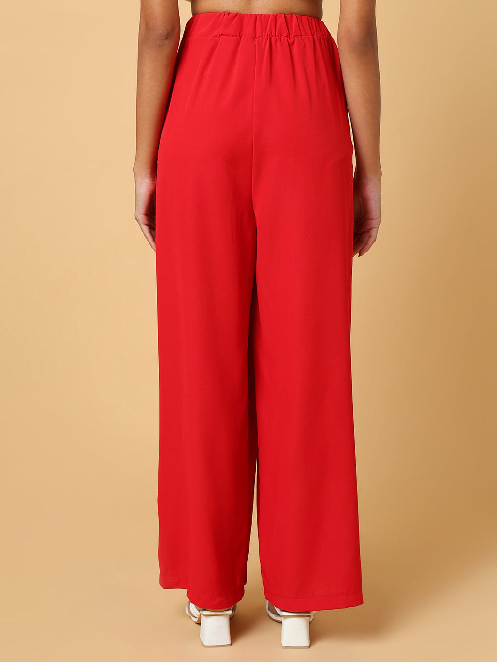 Women's Red Comfort Slim Fit Trousers