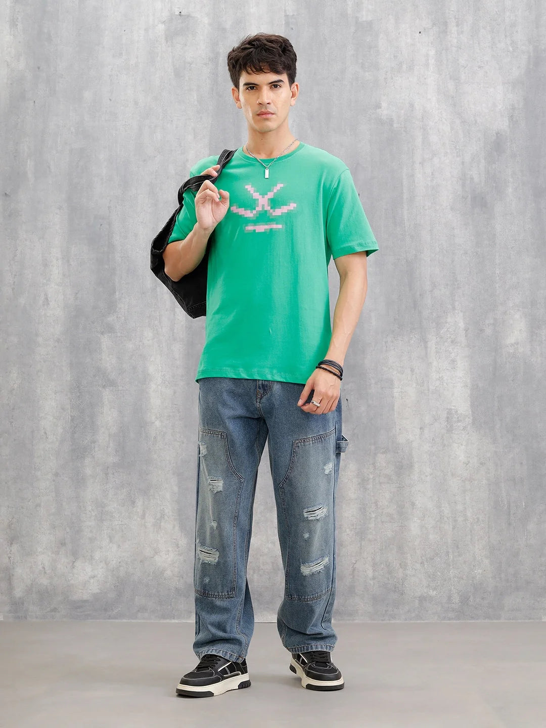 Placement Patchwork Oversized T-Shirt | Green