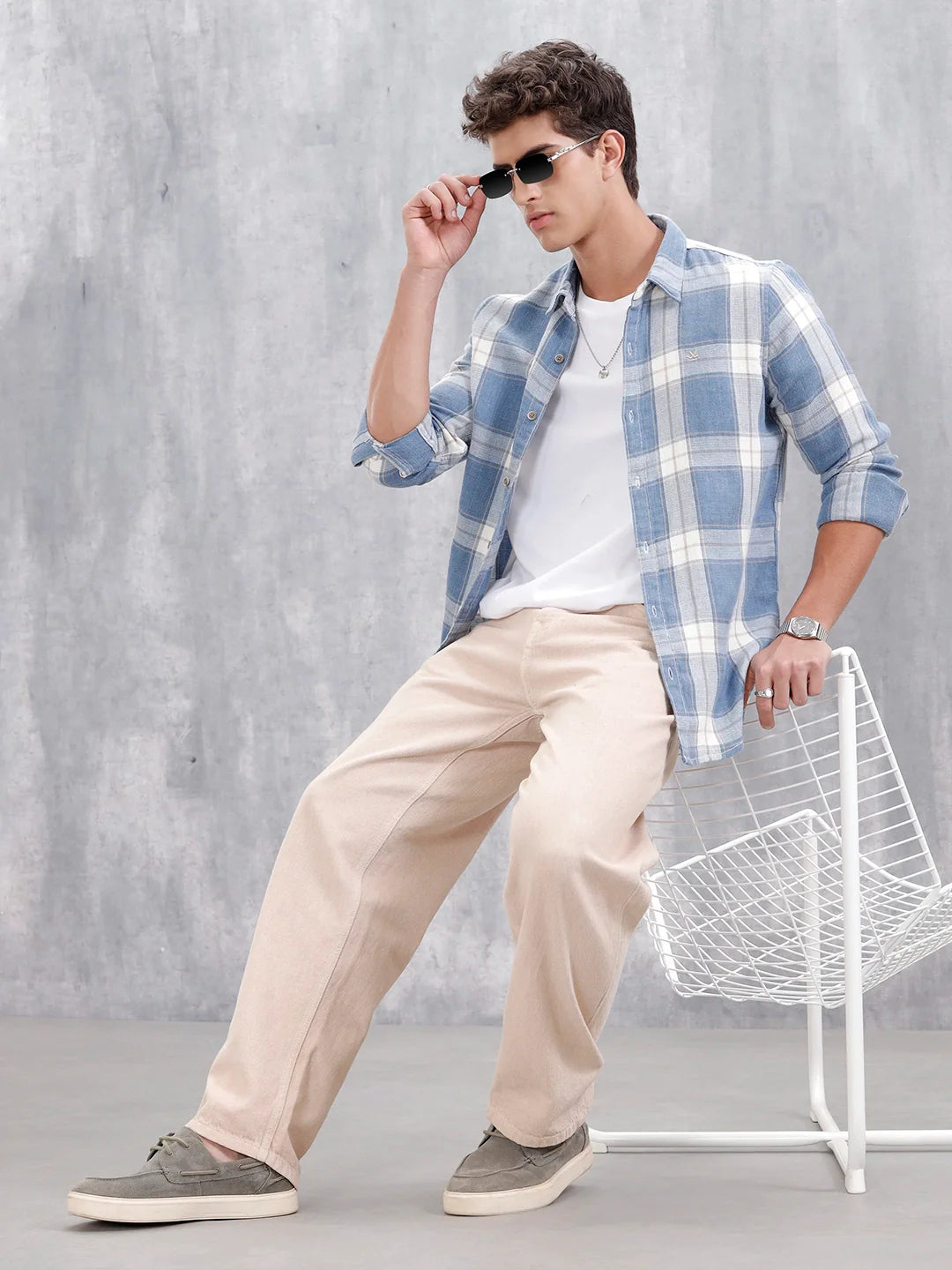 Checkered Pattern Casual Shirt For Men |Blue