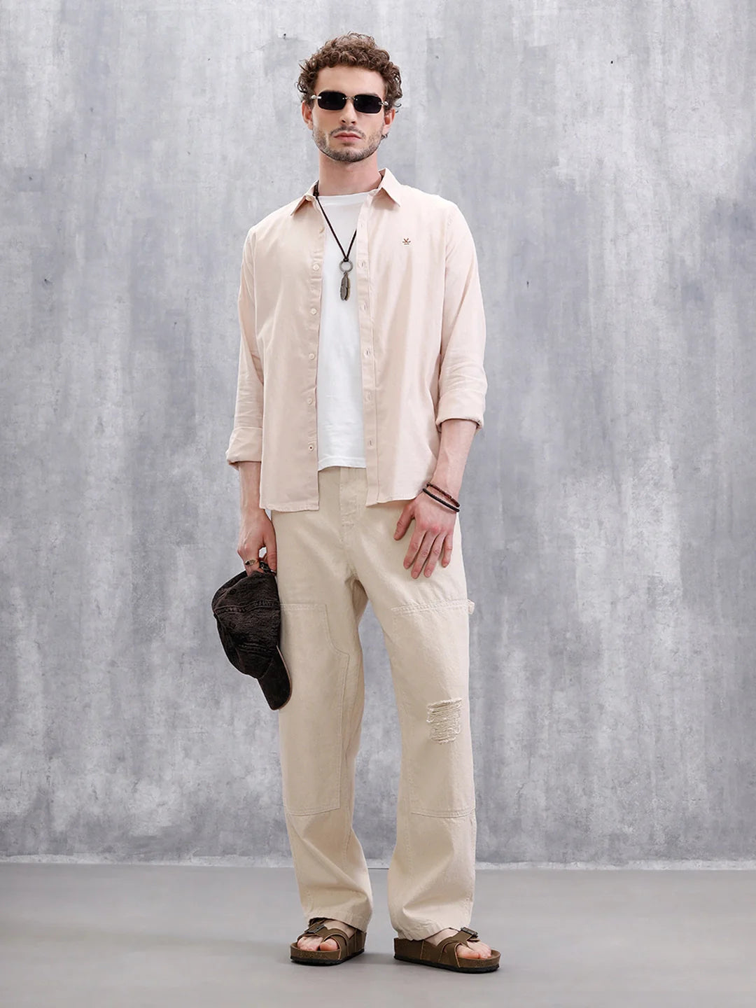 Cotton Dobby Slim Fit Shirt | Beige