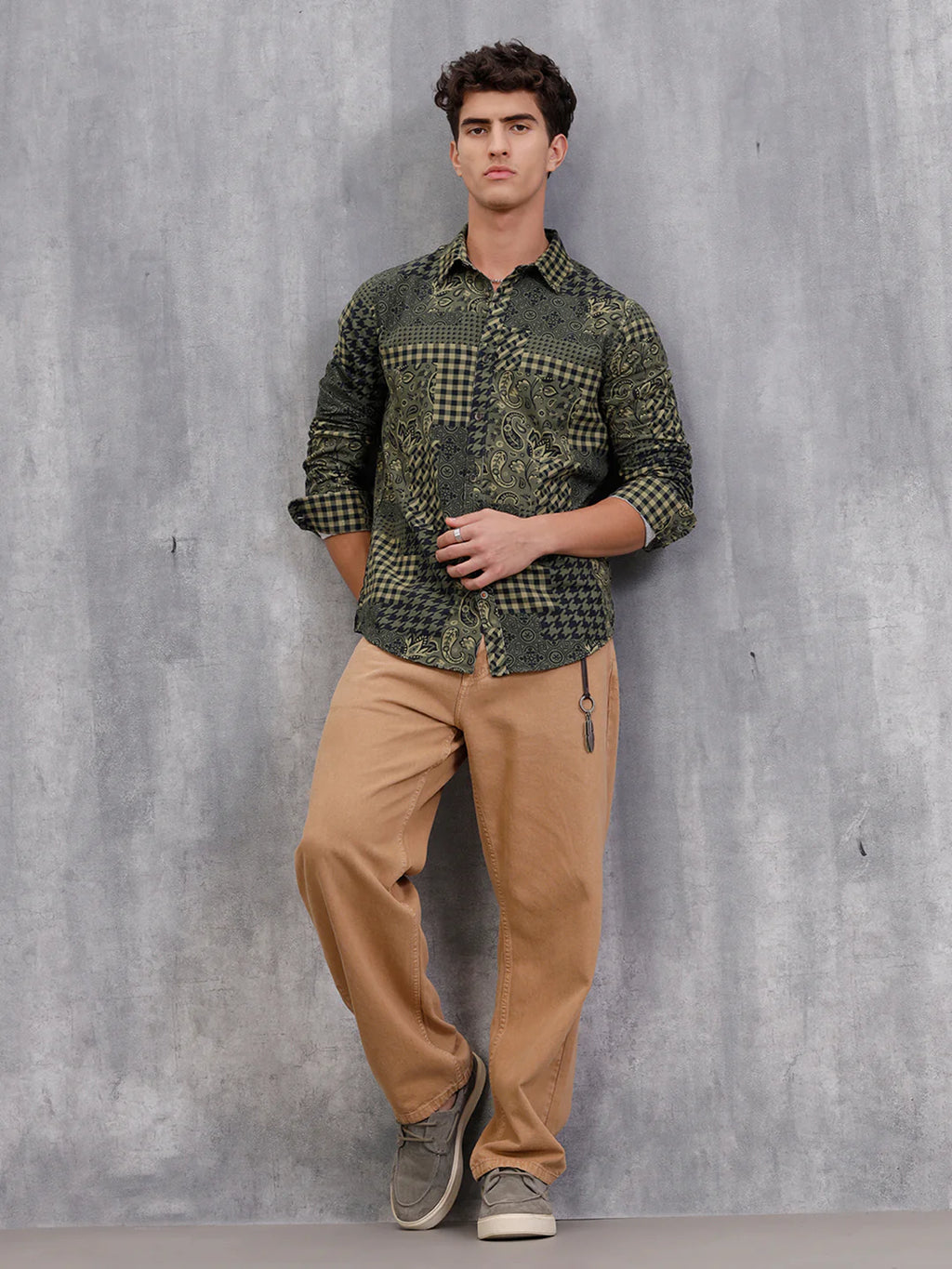 Corduroy Printed Shirt In Slim Fit | Olive