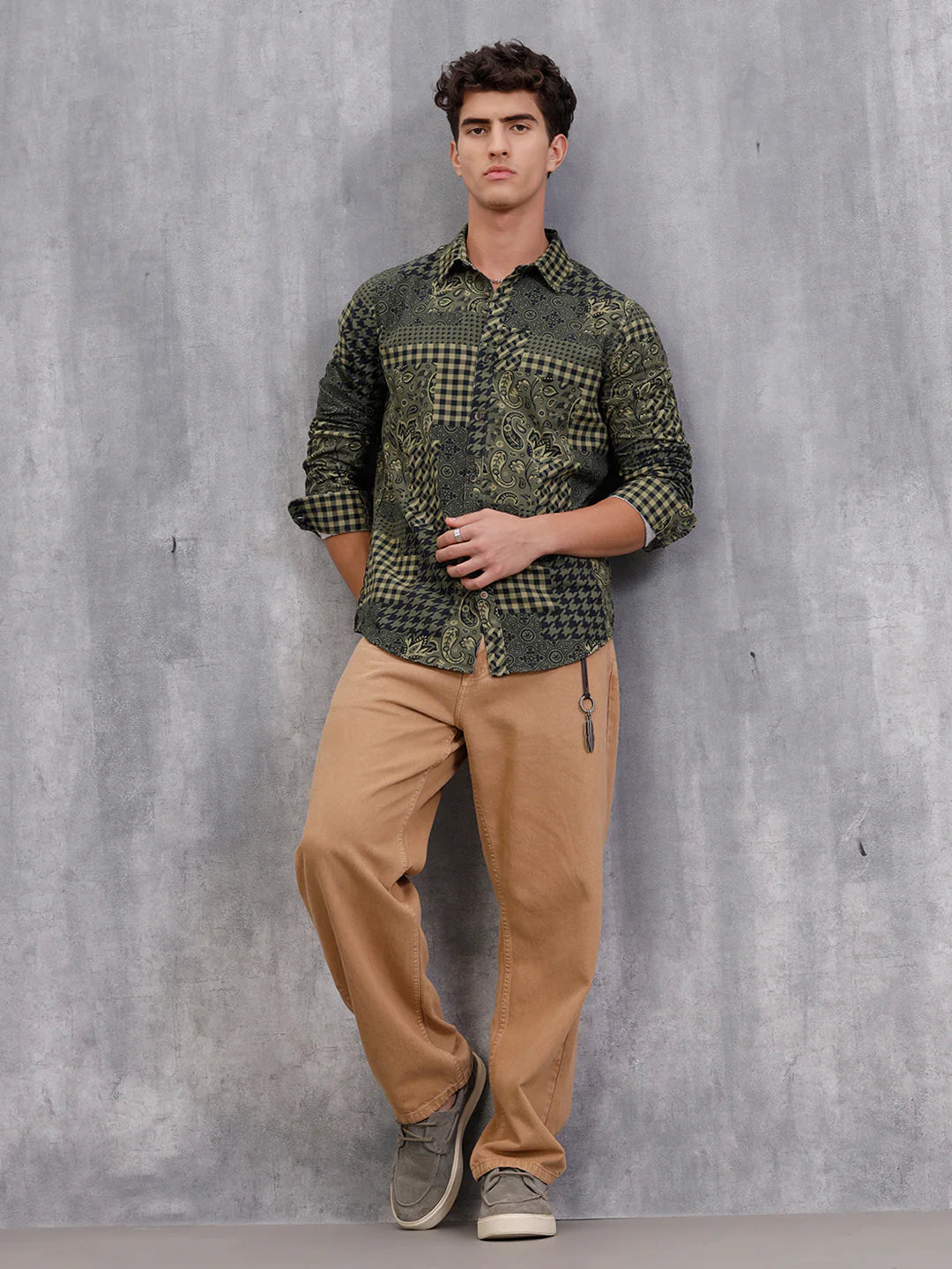 Corduroy Printed Shirt In Slim Fit | Olive