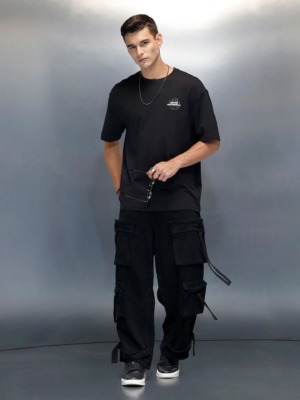 Men's Casual Floral Graphic Pritned T-Shirt | Black