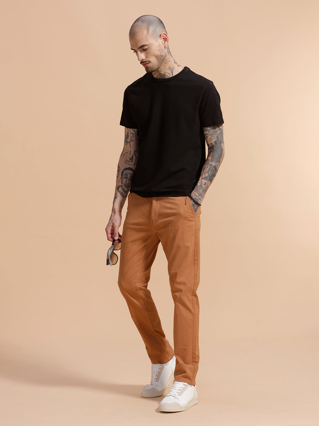 Cotton Blend Chino Trouser | Brown