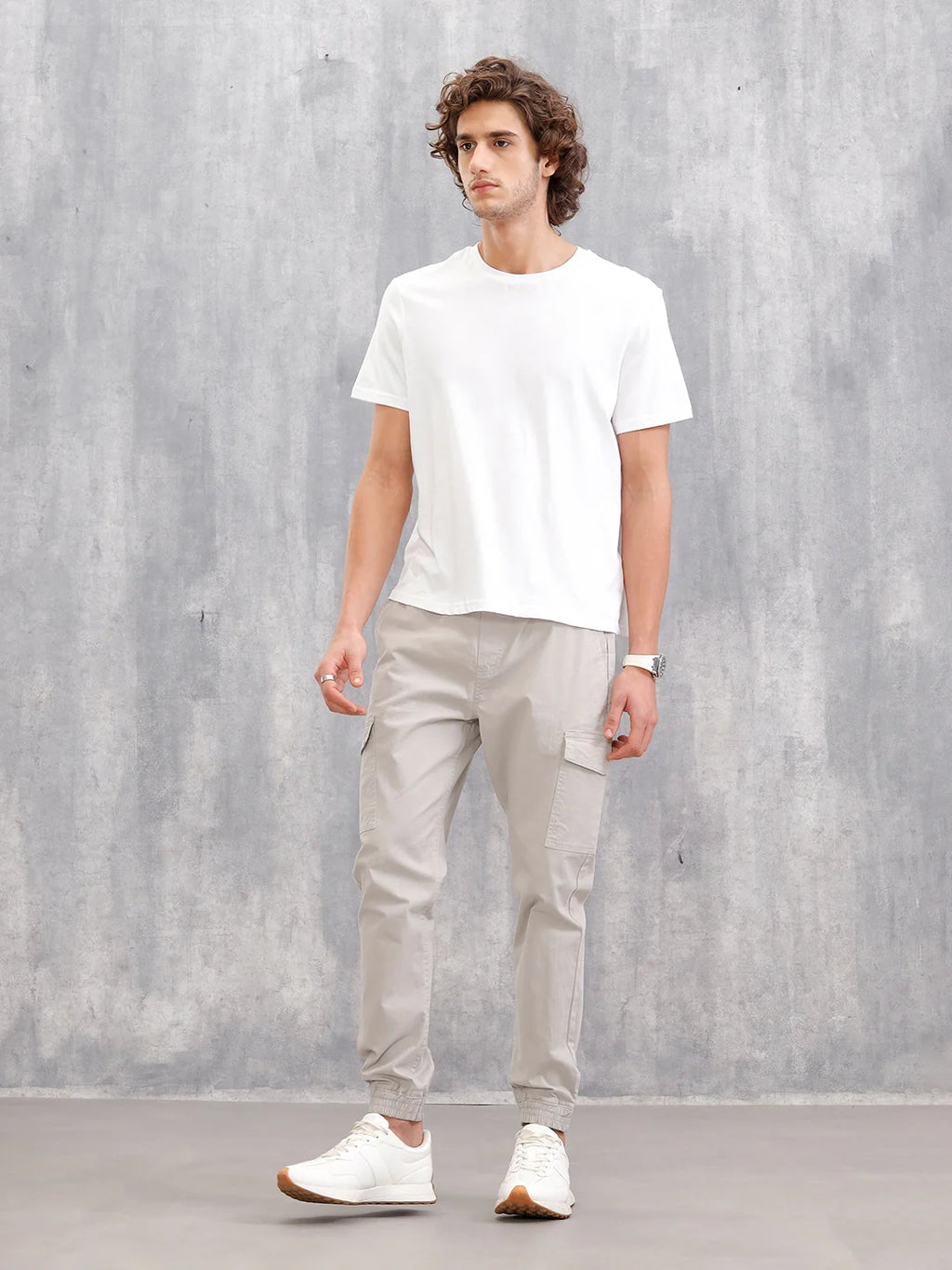 Cotton Stretch Twill Cargo Jogger I Light Grey