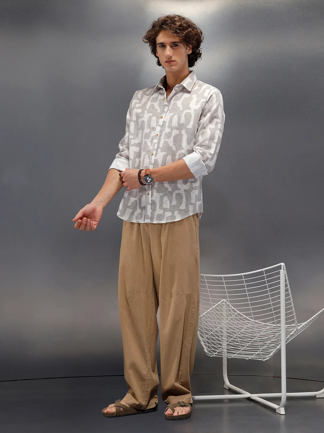 Abstract Aop Printed Regular Fit Shirt | Grey