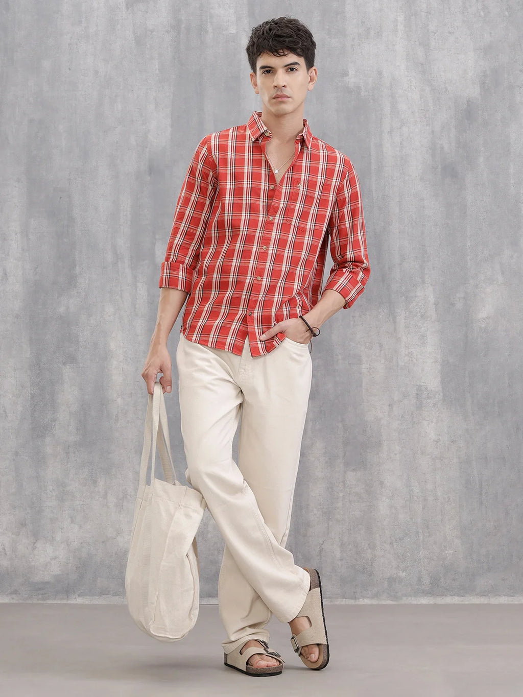 Classic Cotton Twill Checks In Slim Fit  |  Red