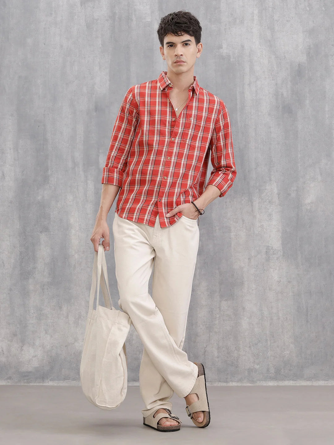 Classic Cotton Twill Checks In Slim Fit  |  Red