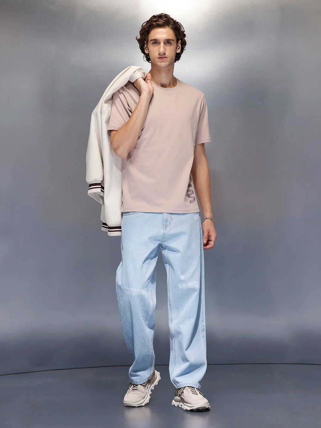 Men’s beige basic print crew neck t-shirt | Beige