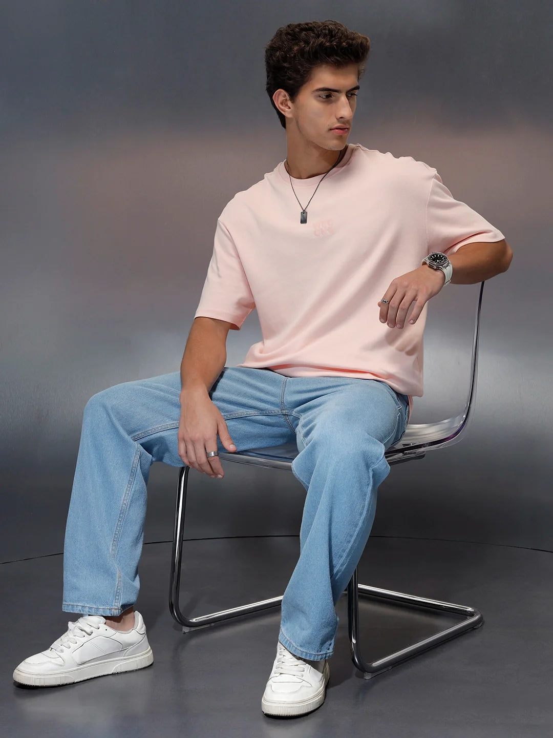 Branded men's casual oversized fit t-shirt | Pink