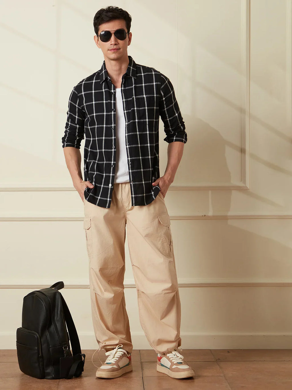 Checked Window Panel Shirt | Black