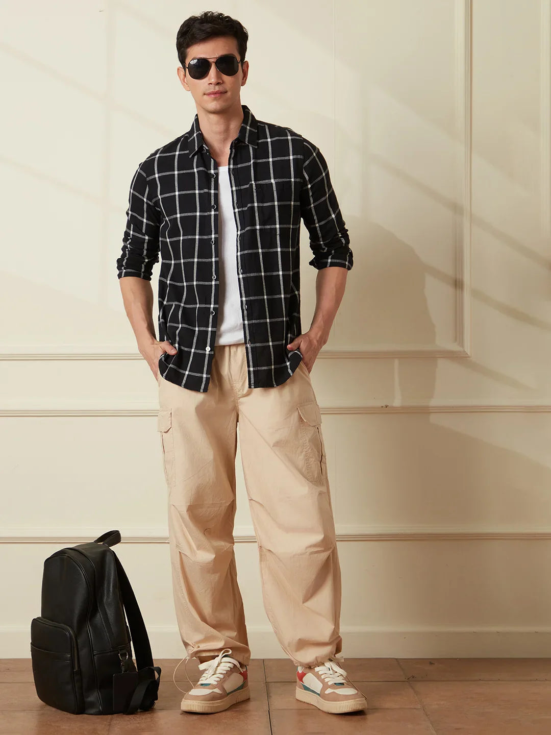 Checked Window Panel Shirt | Black